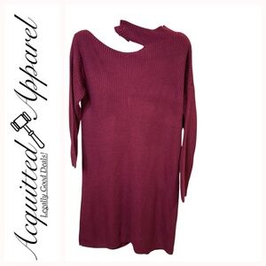 Blue Orchid Burgundy Knit Pullover Sweater One Shoulder Dress 2X